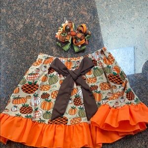 Pumpkin Fall Halloween skirt 5T and Bow